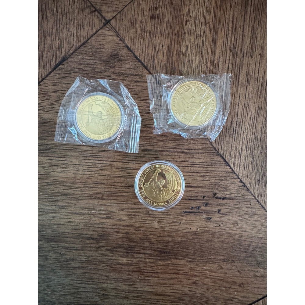 Donald Trump July 13 2024 Commemorative Coin Set Gold Tone Challenge Coins 3pc